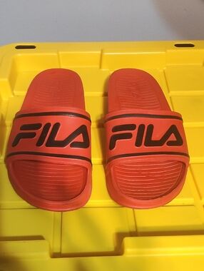 Fila Men's Red Slide Sandals with Black Logo